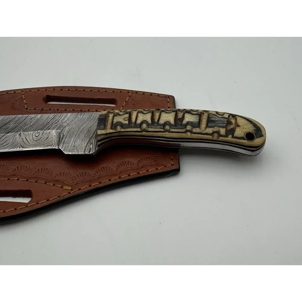 Handmade Damascus Steel Fixed Blade Knife w/ Leather Sheath – Pakistan Made NEW